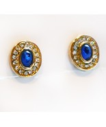 Vintage Christian DIOR Clip On Earrings Gold Crystals Blue Givre Glass C... - £91.22 GBP