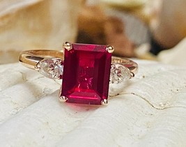 Three Stone Ruby Ring Ruby Engagement Ring Three Stone Engagement Ring Gift Ring - £109.18 GBP