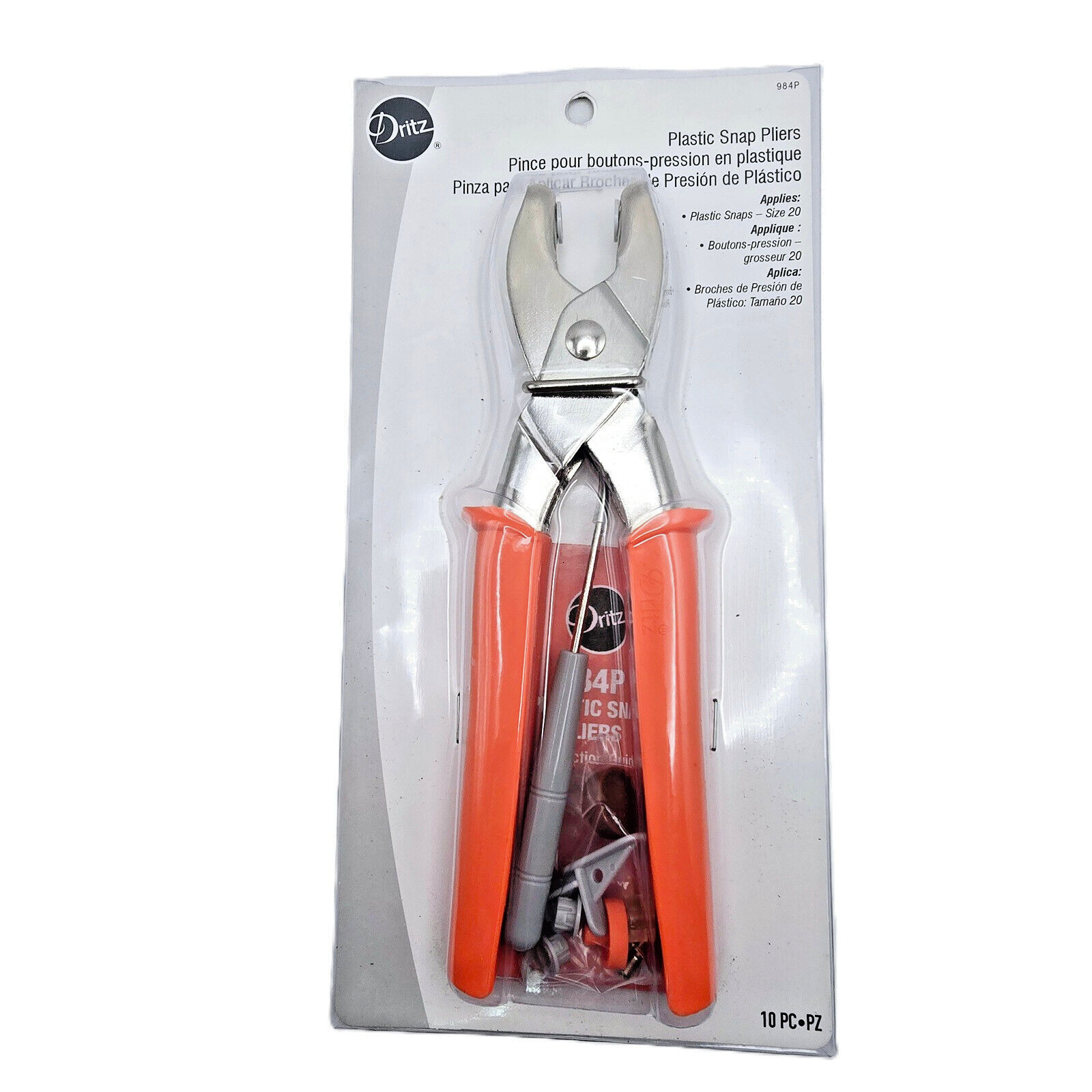 Dritz #984 Plastic Snap Pliers Snaps Size 20 Orange