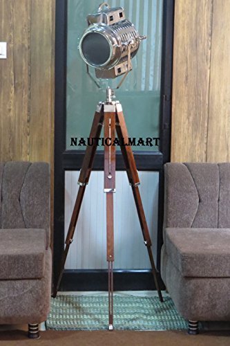 NauticalMart Modern Searchlight Designer Floor Lamp With Wooden Tripod Stand