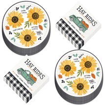 Sunflower Harvest Fall Party Tableware Black and White Buffalo Plaid &amp; P... - £9.24 GBP+