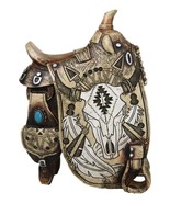 Western Country Cowboy Navajo Tribal Indian Cow Skull Horse Saddle Figurine - $40.99 CAD