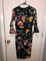 NWT 7th Avenue New York &amp; CO Floral Black Bell Sleeve Dress Womens XS Go... - £14.02 GBP