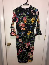 NWT 7th Avenue New York &amp; CO Floral Black Bell Sleeve Dress Womens XS Go... - £14.24 GBP