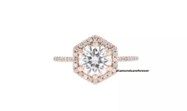 Crystal Clear Brilliant Round Cut 1.05CT Moissanite &amp; 10K Rose Gold Halo... - $1,392.38