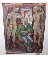 Emanuel Romano with Two Models 1935 Original 28 x 36 Oil Painting, Hand ... - £856.11 GBP