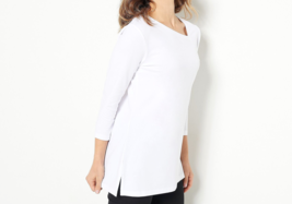 Attitudes by Renee Washed Cotton Asymmetric Neck Top- White, Small - £17.88 GBP