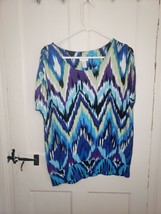 Chico&#39;s Watercolor Cap Sleeve Blouse - Size 2/Large - Blue, Black, Purpl... - $11.65