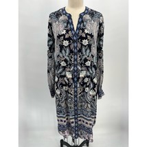 Hale Bob Shirt Dress Sz XS Black Blue Floral Print Roll Tab Sleeve Silk ... - $31.36