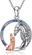 Girl and Dragon Necklace,925 Sterling Silver Necklace Jewelry Gifts for Women Te - $50.65