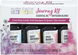 Aura Cacia Journey Essential Diffusion Oils Kit, 4-Pack, Spice Market, Dreamy Fo - £27.16 GBP