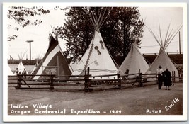 RPPC Tepees Oregon Centennial 1959 Indian Village Portland Smith Postcard - £7.98 GBP