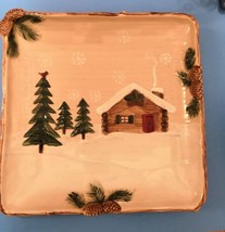 St. Nicholas Square Heartland Platter Tray, Winter Cabin Pine Cones Tree... - $44.55