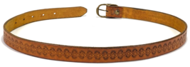 Vtg Hand Tooled Leather Belt-Brown-Brass Buckle-Western-30 - $18.75