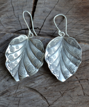 Leaf earrings, sterling silver leaf earrings, silver drop earrings, ethnic, E707 - £37.61 GBP