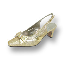  FLORAL Pearl Women Wide Width Rhinestone Bow Vamp Slingback Pump  - £47.92 GBP