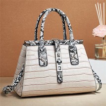 Sell]  Bright Leather Crocodile Pattern Big Bag Contrast Color Snake Pattern Sho - £37.05 GBP