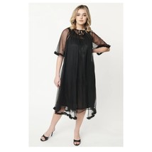 Tailor &amp; Twirl Vintage Style Black Pillow Talk Long Nightgown Set 2 Pc Tulle S - £34.70 GBP