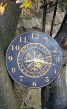Handmade Wooden wall Clock Viking Vegvisir Pagan Witch Runes Home Gift Black - £27.51 GBP