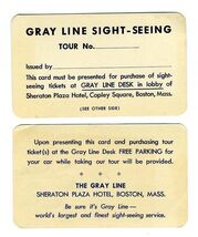 Gray Line Sightseeing Sheraton Plaza Hotel Free Parking Card Copley Boston  - $17.80
