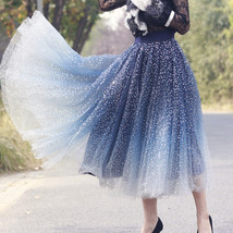 Navy blue Sequined Tulle Skirt Outfit Women Plus Size Sparkly Midi Tulle Skirt image 3