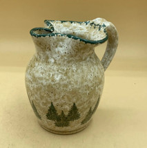 Three Rivers Art Pottery Pitcher Pine Trees Painted Speckled 1993 Lynn 5 3/4” - £15.49 GBP
