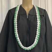 Green And White Braided 4 Ribbon Reversible Graduation Gift Lei Hand Made - £11.81 GBP