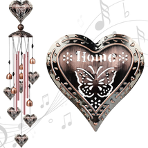 Outdoor Heart-Shaped Wind Chimes, Romantic Valentine&#39;S Day Decor with 4 Heart Pe - £16.36 GBP