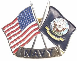 U.S. Navy Pin Crossed US and Navy Flags Enamel Hat And Cap Pin Navy Vet ... - £6.84 GBP