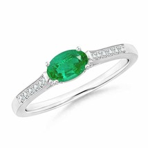 ANGARA East West Oval Emerald Solitaire Ring with Diamonds for Women in 14K Gold - £678.88 GBP