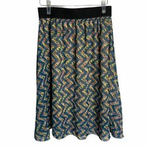 Lularoe Floral Elastic Waist Circle Skirt M Blue Chevron Stripe Lined Pu... - $14.00