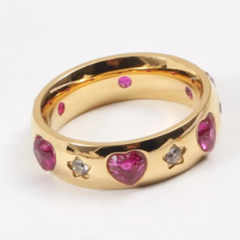Peach Heart Zircon Ring Stainless Steel Gold Trendy Geometric Gift For Women Ple - £19.80 GBP