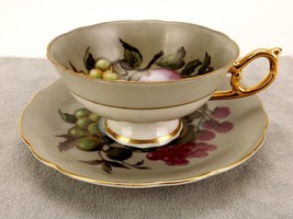 Royal Sealy Vintage Cup And Saucer Set, Fresh Fruits, 1950s, Gold Trim, Japan - £15.59 GBP