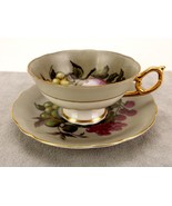 Royal Sealy Vintage Cup And Saucer Set, Fresh Fruits, 1950s, Gold Trim, ... - $26.72 CAD