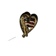 Vintage Avon Goldtone Heart Flag Pin Brooch Tack Patriotic Accessory USA... - £7.95 GBP