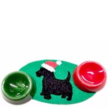 Christmas Scottie Pet Bowls Green Mat By Barb cer121gr Dollhouse Miniature - £9.03 GBP