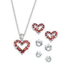 Macys Silver Plate Cubic Zirconia Heart Necklace and Stud Earring Set - £23.59 GBP