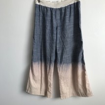 Illia Linen Pants 4 Blue Cream Chambray Wide Leg Crop Low Rise Casual Hi... - $37.01