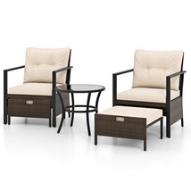 4 Piece Outdoor Furniture Set with Glass Topped Coffee Table-White - $269.95