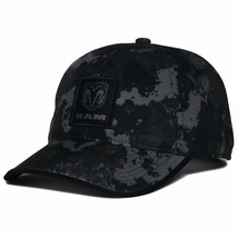 Ram Logo Woven Patch All Over Print Camo Pre-Curved Adjustable Hat Black - £21.51 GBP