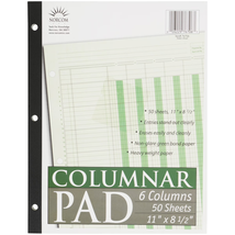 Columnar Ledger Pad, 6 Columns, 8.5" X 11", Letter Size, 50 Sheets - $18.26