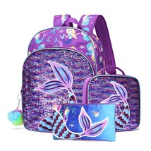 Cartoon Sequin School Backpack Bookbag with Lunch Tote Pencil Bag for Girls Boys - £42.61 GBP