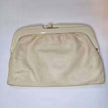 Italian Ivory Cream Clutch Purse Made in Italy Leather Bag Plastic Kiss Closure - £23.15 GBP