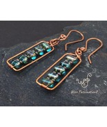 Handmade copper earrings: rectangles wire wrapped with aqua glass brick ... - €23,11 EUR