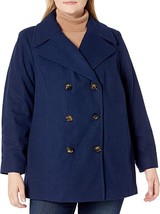 NEW LONDON FOG Women&#39;s Double Breasted Wool Peacoat Jacket Coat w/ Scarf S Blue - £55.26 GBP