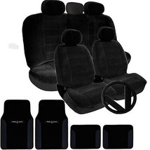 Premium Grade Black Velour Car Seat Steering Covers Vinyl Mats Set For Jeep - £51.02 GBP