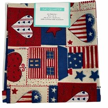 Fabric FQ Fat Quarter Patriotic 4th July Hearts Red White Blue 100% Cotton - £7.01 GBP