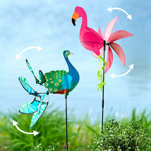 Bird Wind Spinner Yard Stake Flamingo or Peacock Yard Colorful Garden Decoration - £12.63 GBP+