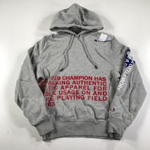 Champion Mens Small Hoodie Heather Gray Large Spellout Logo Hooded Warm - $21.19