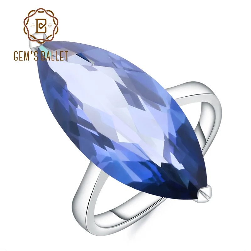 11.45Ct Marquise Natural Iolite Blue Mystic Quartz Gemstone Ring 925 Sterling Si - £53.81 GBP
